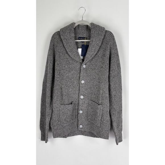 Brooks Brothers Mens Wool Shawl Collar Button Cardigan Sweater Size XL Grey New - Picture 1 of 10